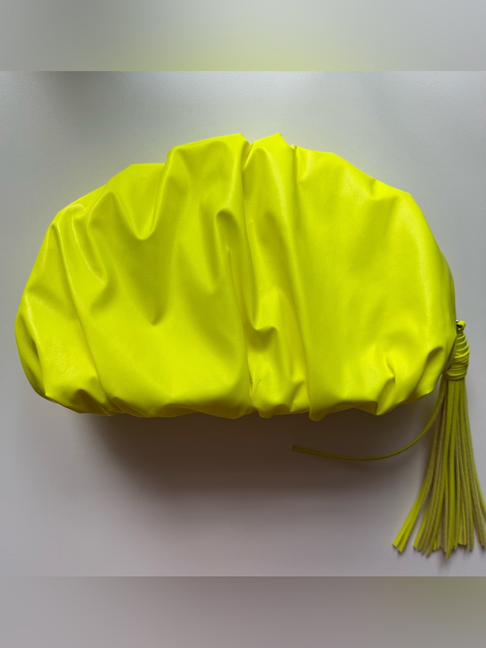 Rebecca Minkoff Neon Yellow Gathered Clutch Bag with Tassel